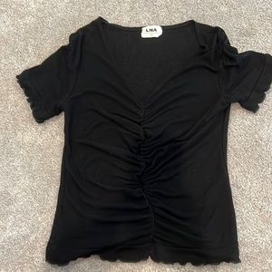 Black v-neck ruched t-shirt